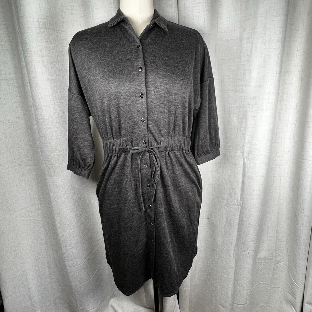 J McLaughlin Shirt Dress Size Small Heathered Gray Wool Blend 3/4 Sleeve NWOT